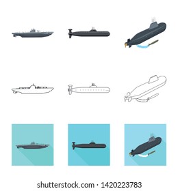 Isolated object of war  and ship symbol. Collection of war  and fleet stock symbol for web.