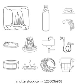 Isolated object of water and drop sign. Set of water and splash stock vector illustration.