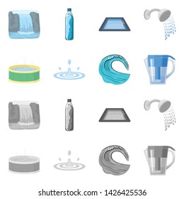 Isolated object of water and drop sign. Set of water and splash stock vector illustration.