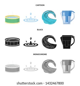 Isolated object of water and drop sign. Collection of water and splash stock symbol for web.