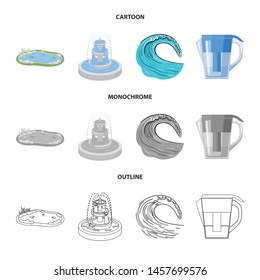 Isolated object of water and drop sign. Collection of water and splash stock vector illustration.