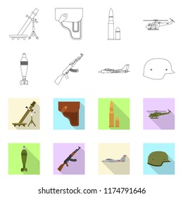 Isolated object of weapon and gun icon. Collection of weapon and army stock vector illustration.