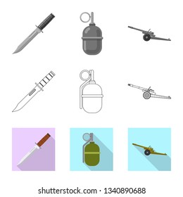 Isolated object of weapon and gun icon. Set of weapon and army vector icon for stock.