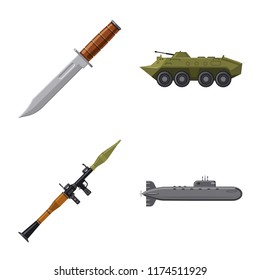 Isolated object of weapon and gun logo. Collection of weapon and army stock vector illustration.