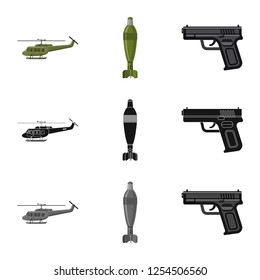 Isolated object of weapon and gun logo. Collection of weapon and army stock vector illustration.