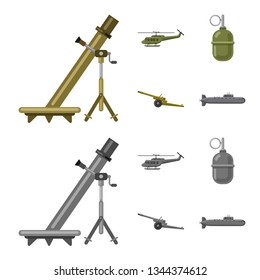 Isolated object of weapon and gun logo. Collection of weapon and army stock vector illustration.