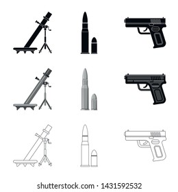 Isolated object of weapon and gun logo. Collection of weapon and army stock symbol for web.