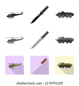 Isolated object of weapon and gun sign. Collection of weapon and army stock vector illustration.