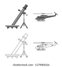 Isolated object of weapon and gun sign. Set of weapon and army stock symbol for web.