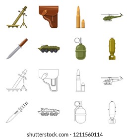 Isolated object of weapon and gun sign. Set of weapon and army stock symbol for web.