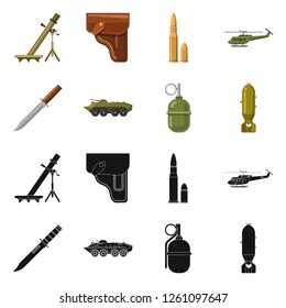 Isolated object of weapon and gun sign. Collection of weapon and army stock vector illustration.