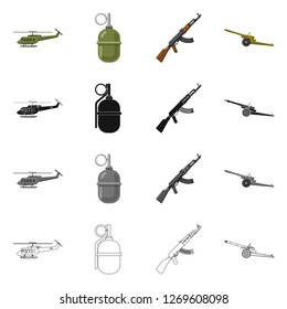 Isolated object of weapon and gun sign. Collection of weapon and army stock symbol for web.