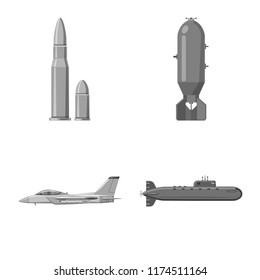Isolated object of weapon and gun symbol. Collection of weapon and army stock vector illustration.
