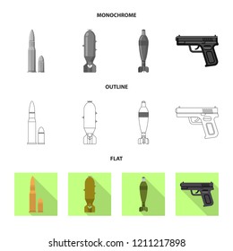 Isolated object of weapon and gun symbol. Collection of weapon and army vector icon for stock.