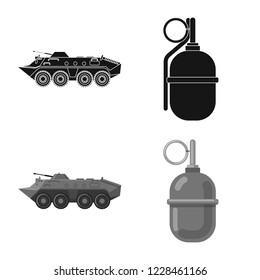 Isolated object of weapon and gun symbol. Collection of weapon and army stock vector illustration.