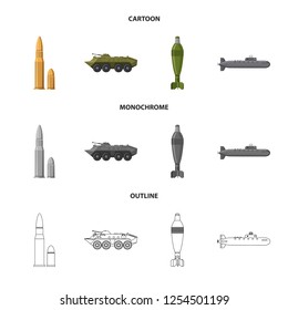 Isolated object of weapon and gun symbol. Collection of weapon and army stock vector illustration.