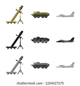 Isolated object of weapon and gun symbol. Set of weapon and army stock vector illustration.