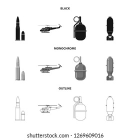 Isolated object of weapon and gun symbol. Collection of weapon and army stock vector illustration.