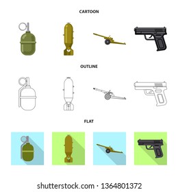 Isolated object of weapon and gun symbol. Collection of weapon and army vector icon for stock.