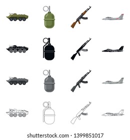 Isolated object of weapon and gun symbol. Set of weapon and army vector icon for stock.