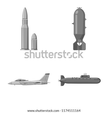Isolated object of weapon and gun symbol. Collection of weapon and army stock vector illustration.