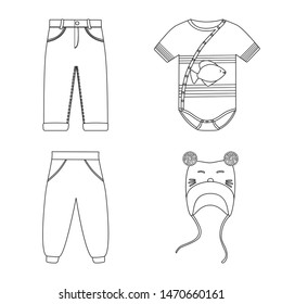 Isolated object of wear and child symbol. Set of wear and apparel stock vector illustration.