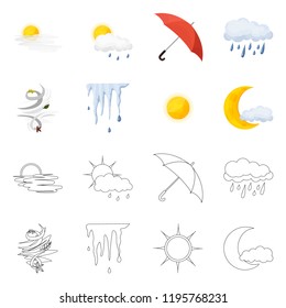 Isolated object of weather and climate icon. Collection of weather and cloud vector icon for stock.
