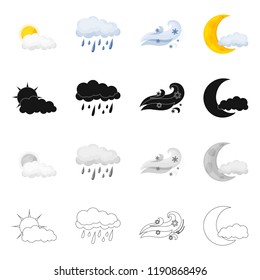 Isolated object of weather and climate logo. Set of weather and cloud stock vector illustration.
