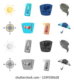 Isolated object of weather and climate logo. Set of weather and cloud stock vector illustration.
