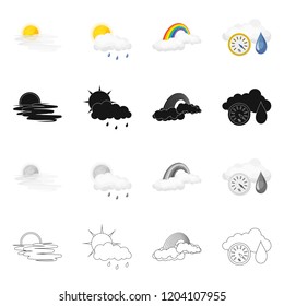 Isolated object of weather and climate sign. Collection of weather and cloud stock vector illustration.