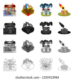Isolated object of weather and distress icon. Collection of weather and crash vector icon for stock.