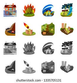 Isolated object of weather and distress logo. Collection of weather and crash vector icon for stock.