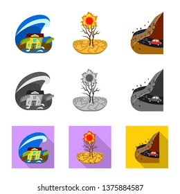 Isolated object of weather and distress sign. Set of weather and crash vector icon for stock.
