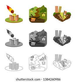 Isolated object of weather and distress sign. Set of weather and crash vector icon for stock.