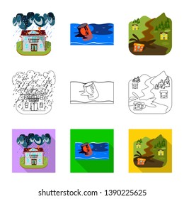 Isolated object of weather and distress sign. Collection of weather and crash stock vector illustration.