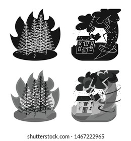 Isolated object of weather and distress sign. Collection of weather and crash vector icon for stock.