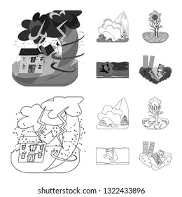 Isolated object of weather and distress symbol. Collection of weather and crash vector icon for stock.