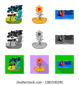 Isolated object of weather and distress symbol. Collection of weather and crash stock symbol for web.