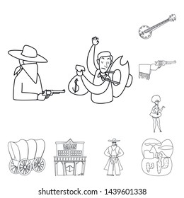 Isolated object of western and american logo. Collection of western and farm vector icon for stock.