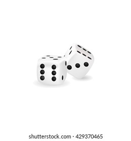 Isolated object. White dice on a white background. Realistic object.