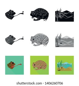 Isolated object of wildlife and bog logo. Set of wildlife and reptile stock vector illustration.
