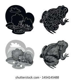 Isolated object of wildlife and bog sign. Collection of wildlife and reptile stock vector illustration.