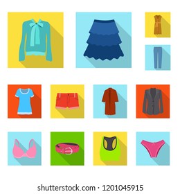 Isolated object of woman and clothing logo. Collection of woman and wear vector icon for stock.