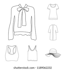 Isolated object of woman and clothing symbol. Collection of woman and wear vector icon for stock.