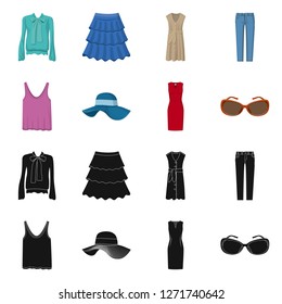 Isolated object of woman and clothing symbol. Set of woman and wear stock vector illustration.