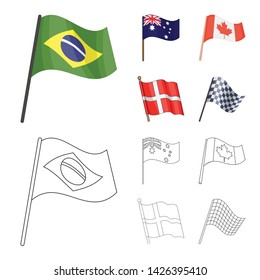 Isolated object of world and flag sign. Set of world and ribbon stock vector illustration.