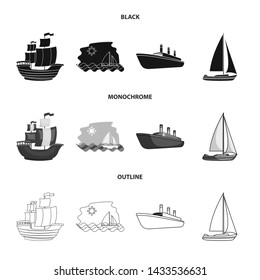Isolated object of yacht and ship logo. Set of yacht and cruise stock vector illustration.