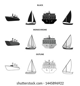 Isolated object of yacht and ship logo. Set of yacht and cruise stock vector illustration.