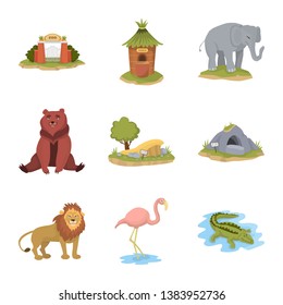 Isolated object of zoo  and park logo. Set of zoo  and animal stock vector illustration.