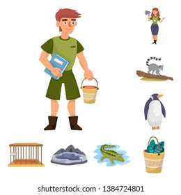Isolated object of zoo  and park sign. Set of zoo  and animal stock symbol for web.